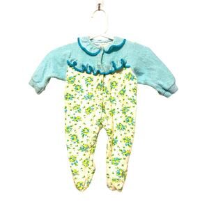 Carter's vintage terrycloth one piece footed blue yellow floral snaps Size NB